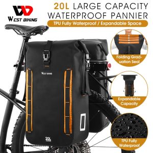 WEST BIKING 20L Fully Waterproof Bicycle Rear Rack Bag MTB Road Bike Bicycle Rear Set Pannier Bag Cycling Trunk Travel Bag Cycling Accessories