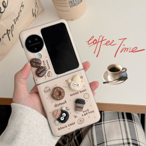 Creative Coffee DIY Laminated Cover for OPPO Find N3 Flip Foldable Screen Full Protection Cute Little Sheep Skin Phone Case