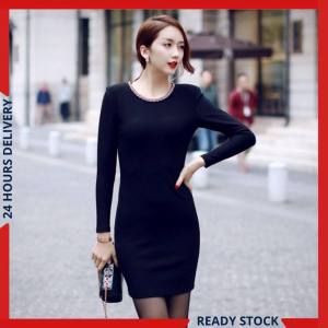 CFBOUTIQUE Korean Style Women Fashion Embellished Long Sleeve Dinner Dress