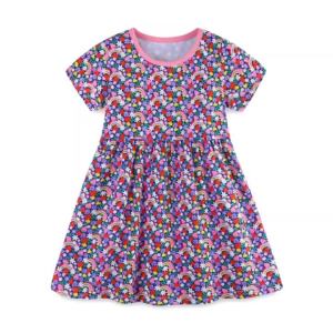 2-7T Jumping Meters Cotton Flowers Pockets Girls Dresses Princess Summer Short Sleeve Baby Clothing Cotton Kids Frocks Dresses