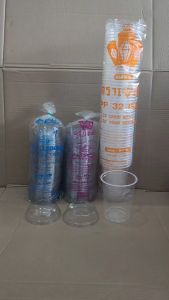 (แก้วพร้อมฝา) แก้วโอ่ง 32 ออนซ์ เรียบใส พร้อมฝา ตราเพชร ยกลัง 1000 ชุด