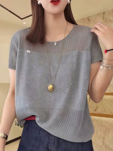 เสื้อยืดคอกลมแขนสั้นทรงสลิมฟิตสำหรับผู้หญิงในช่วงฤดูร้อนปี 2025 เสื้อยืดคอตตอนแบบบางสไตล์ลำลองที่สวมใส่ได้หลากหลาย