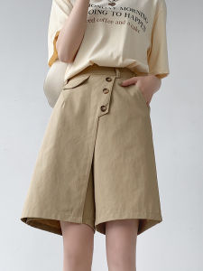 High Waist Wide Leg Pants Womens Summer Slimming Commute Casual Five-Quarter Length Multi-Buckled plus Size Washed Cotton