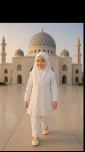 Setelan Tunj Anak Perempuan Warna Putih Manasik Usia 4-8 Tahun