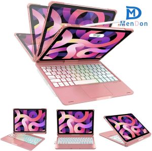MD ทัชแพด iPad เคสรุ่น10th พร้อมแป้นพิมพ์10.9 "2022 Ipad 11th A16 2025 360วิเศษ ° คีย์บอร์ดที่หมุนได้และหมุนได้พร้อมแทร็คแพดแบบมัลติทัชแบคไลท์7สีพร้อมที่ใส่ดินสอสำหรับ iPad 10th 11th A16 Gen 2022 Sliver
