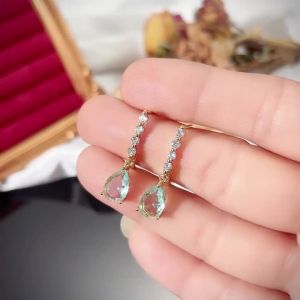 Huitan Elegant Women Drop Earrings Inlaid Sparkling Blue Cubic Zirconia Trendy Charming Party Daily Accessories Lady Jewelry