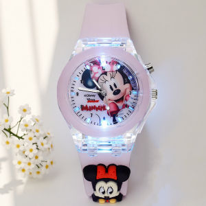 Disney | New Mickey Children Watches for Kids Rubber Strap Girls Minnie Watch with Flash Light Anime Action Figures Model Toys Clock Gift