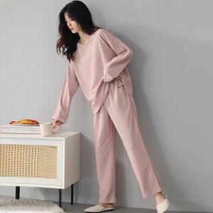 ชุดนอนผู้หญิงแขนยาวผ้าฝ้ายแท้ฤดูใบไม้ผลิและฤดูใบไม้ร่วง ชุดนอนผู้หญิงไซส์ใหญ่ ชุดอยู่บ้าน ชุดนอนผู้หญิงลายการ์ตูน