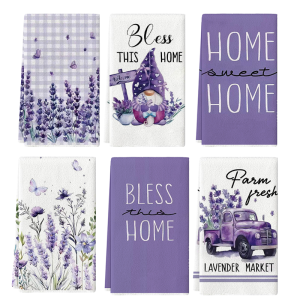 6Pcs Purple Lavender Kitchen Towels 40Cm*60Cm Towel Set Super Absorbent Soft Cleaning Cloth Cooking and Baking Tea Towels Hand Towels Cleaning Cloths Dishcloths Kitchen Decor Living Room Decorations Kitchen Essentials Home Essentials