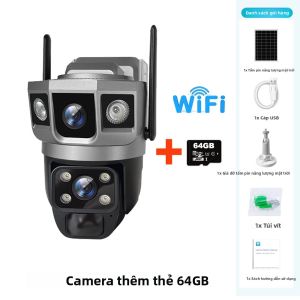 Camera IP WiFi 12MP Hai Ống Kính Chống Nước Tích Hợp Pin Năng Lượng Mặt Trời Cảm Biến Chuyển Động PIR Giám Sát Video An Ninh V380 Cho iOS & Android