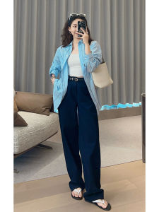 MeiYang Left Bank Jeans Heavyweight Denim High Waist Loose Straight Leg Pants Long Trousers High Waist Straight Cut Jeans