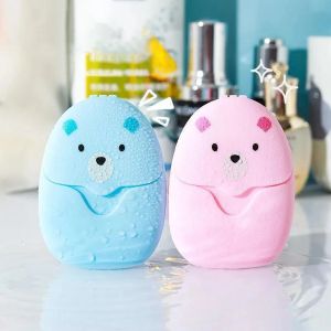 50pcs/ 1 box Travel Soap Tablets Portable Paper Fat Soap for Students Kids Mini Teddy Bear Hand Sanitizer Box