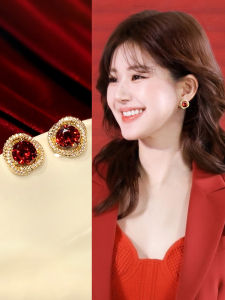 Bông Tai Đính Đầy Kim Cương Mừng Năm Mới Màu Đỏ