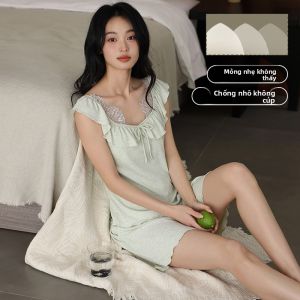 Bộ đồ ngủ MiiOW nữ làm bằng vải lụa băng không tay có đệm ngực thoáng khí