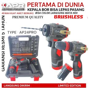 XAPR Rajanya bor Cordless brushless driver 10mm keyless auto lock type ap24 pro series fullset accecoris 2 baterai