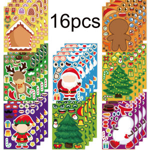 Kawaii Christmas Puzzle Stickers Cartoon Santa Claus DIY Make-a-Face Kids Jigsaw Games Fun Children Party Decoration Toy