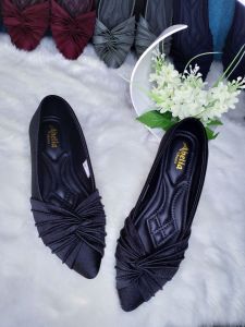 Abelia Sepatu balet Slip On Satin Silk Salur Pita Kerut Premium