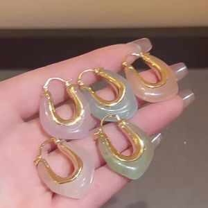 Solid Color Resin U-shaped Irregular Hoop Earrings Women New Vintage Versatile Earbuckles Delicate Fashion Jewelry Wholesale K-