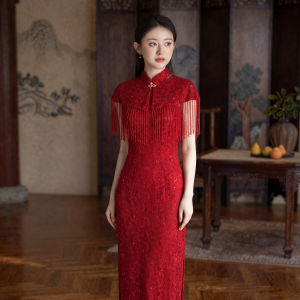 Wedding Toast Dress New Chinese Style Lace Fringe Sequin Slim Fitting Evening Dress