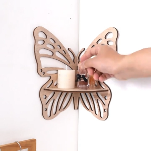 2PCS Natural Wood Butterfly Wall Shelf Hollow Candle Holder for Living Room