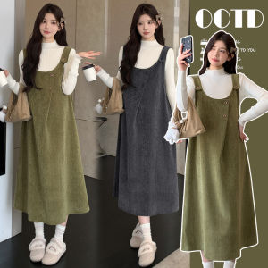 Fashion Thick Two-Piece Set for Pregnant Women 1 Knitted Sweater 1 Velveteen Vest Dress