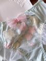 Embroidered Milk Silk Lotus Leaf Princess Student mid Waist Triangle Cute Ladies Underwear Breathable Quick Dry Polyester Fiber. 