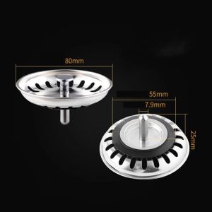 1 PCS Waste Plug Premium Kitchen Sink Strainer Replacement Basin Drain Filter Stainless Steel 80mm Sizes Fixing Pin