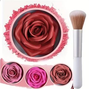 ชุดบลัชออนลายดอกไม้ 2 ชิ้นพร้อมแปรงฟรี ลายนูนดอกกุหลาบ 3 มิติ เม็ดสีที่ผสมผสานได้ สีแก้มรูปกลีบดอกไม้ธรรมชาติติดทนนาน