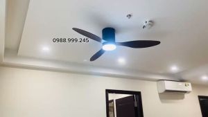 Quạt trần cổ ngắn giá rẻ - quạt trần chung cư trần nhà thấp 3 cánh cong điều khiển từ xa 6 cấp độ gió mạnh