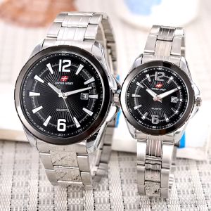 Jam Tangan Pria Keren Swiss Army Leather Strap Rantai SA 5389 Silver White
