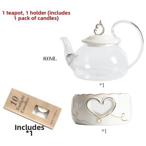 French Style Heat Resistant Glass Tea Set with Filter and Heating Base