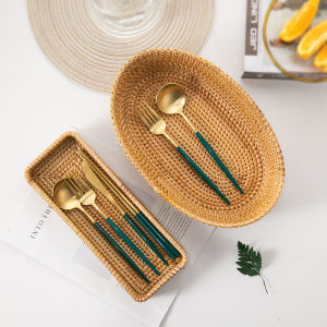 Wicker Chopsticks Basket Key Spoon Fork Storage Basket Household Chopstick Cage Drainage Snack Box Japanese Style Organizer