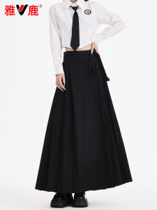 Váy Xếp Ly Cổ Điển Màu Đen Mới Cho Nữ Thời Trang Công Sở Thiết Kế Gấp Xếp Ly Cao Cấp Hanfu Váy Chữ a Cạp Cao
