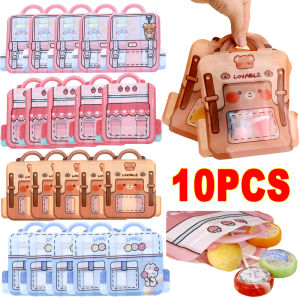 10Pcs Cartoon Backpack Shape Candy Bag Plastic Zipper Handbag Cookies Snacks Gift Packing Bag for Birthday Party Decor Supplies