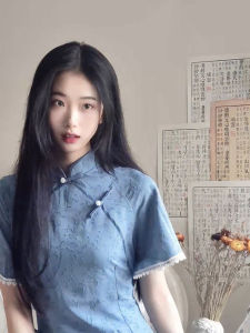 Elegant Long Cheongsam Dress Young Style Retro Republic of China Personality High Polyester Fiber Short Sleeve Solid Color