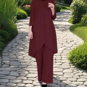 Middle East Robe Ethnic Womens Fashion plus Size Wide Leg Pants Dress Two Piece Set Muslim Modest Clothing Halal Fashion