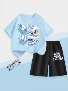 JS | Childrens Summer Thin Pure Cotton Sport Short Sleeve Shorts Set