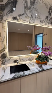 Bathroom LED mirror with intelligent defogging three color dimming and makeup mirror Multiple sizes