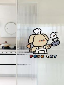 Kitchen Decorative Sticker Static Cling Wall Art Restaurant Decor Glass Door Decal No Glue Required Hide Ugly Walls Cartoon