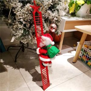 Electric Climbing Ladder Santa Claus with Music & LED Light Xmas Tree Decorations Hanging Christmas Ornaments Home Decor