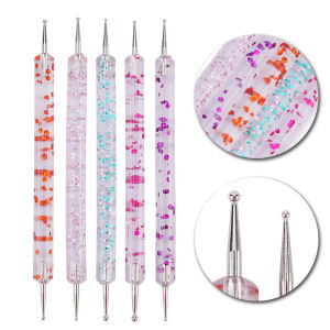5Pcs 2-Way Nail Art Dotting Tool Set Nail Dotting Pens for Rhinestone Picker Design Drawing and Decoration