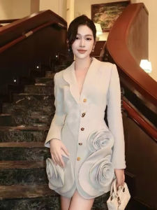 Elegant and Chic Womens Suit Jacket 3D Floral Autumn Winter