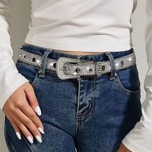 Fashion Rhinestone Studded Belts with Diamonds Female Y2K Accessories Gothic Style bb Belt For Women White Womens Belt