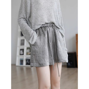 Gray A-Line Shorts Womens Summer plus Size Five-Point Casual Pants High Waist Loose Acetate Hot Pants Korean Style Commute
