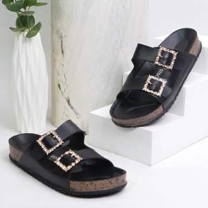 BELLEZA Dunkenstock KIMMY Sandal Wanita Slop Casual Model Birken Dunkenstok Sol Puyuh Sara Sara Sendal Cewek Kulit Santai Strap Gesper dua Kristal Blink Selop Anti Slip Shoes Mall Official Store