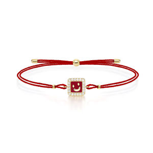 HEFANG Jewelry | Smiling Red String 14K Gold Diamond Bracelet