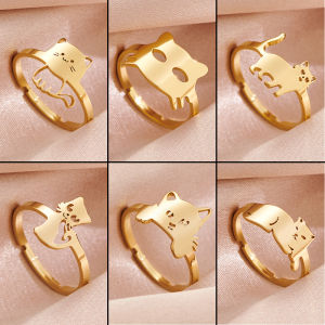 Nhẫn Mèo Mèo Mạ Vàng Sang Trọng Có Thể Điều Chỉnh Dành Cho Nữ Chất Liệu Thép Không Gỉ Thiết Kế Hoạt Hình Dễ Thương Trang Sức Thời Trang Dự Tiệc