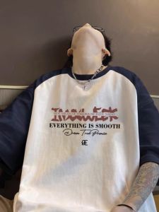 Heavyweight Pure Cotton Short Sleeve T-Shirt Mens Summer Hong Kong Style Loose Versatile Couple Color Block Half Sleeve Shirt