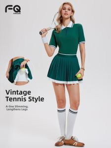 forquee | Quick Drying Breathable Cool Feeling Summer Sports Set High Waist Pleated Tennis Skirt