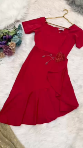 MyDu Shop | MS 2330 Đầm Thun – Thiết Kế Bèo Che Bụng Dự Tiệc Tay Ngắn Sang Trọng